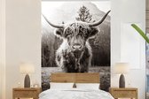 Behang - Fotobehang Schotse hooglander - Dieren - Zwart - Wit - Breedte 160 cm x hoogte 240 cm