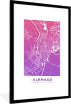 Fotolijst incl. Poster - Stadskaart - Alkmaar - Paars - 60x90 cm - Posterlijst - Plattegrond