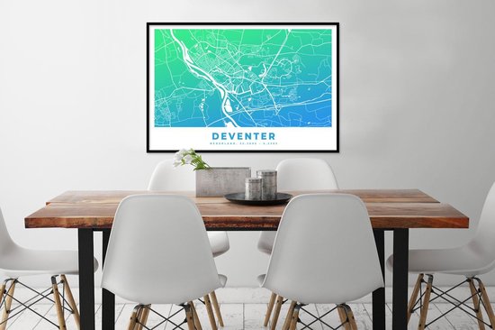 Cadre photo avec affiche - Plan de la ville - Deventer - Nederland - 90x60 cm - Cadre pour affiche