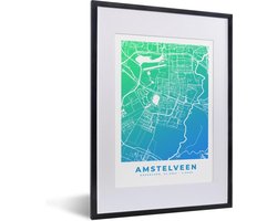 Fotolijst incl. Poster - Stadskaart - Amstelveen - Blauw - 30x40 cm - Posterlijst - Plattegrond