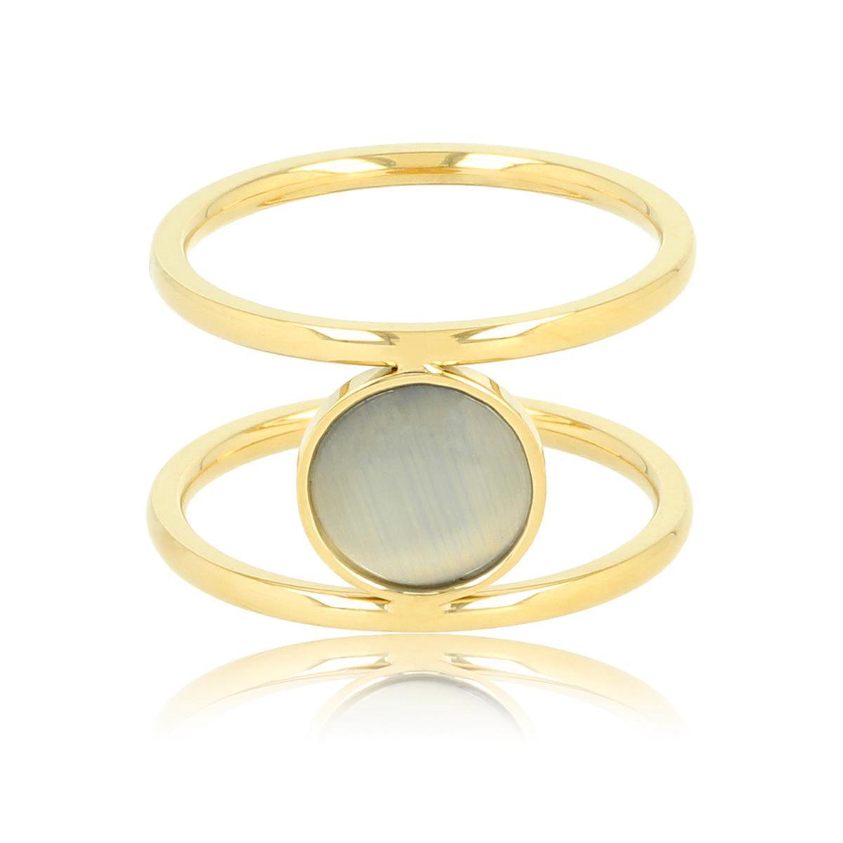 My Bendel - Dubbele ring- goud- met blauwe cateye steen - Unieke ring met mooie cateye steen - Met luxe cadeauverpakking