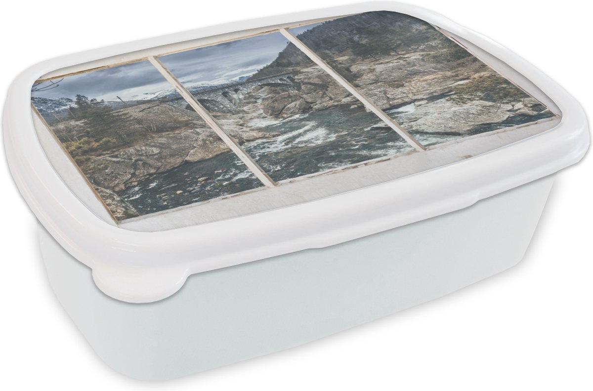 Broodtrommel Wit - Lunchbox - Brooddoos - Doorkijk - Brug - Water - 18x12x6 cm - Volwassenen