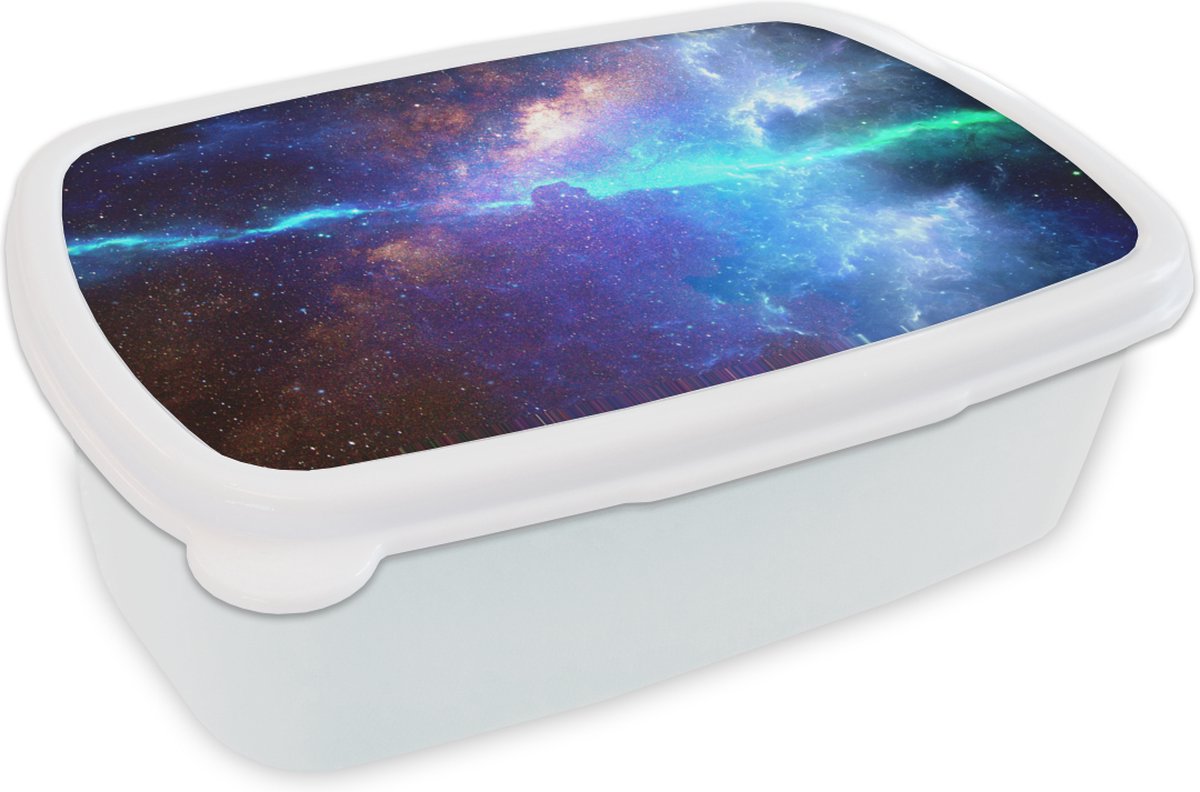 Broodtrommel Wit - Lunchbox - Brooddoos - Ruimte - Blauw - Groen - 18x12x6 cm - Volwassenen