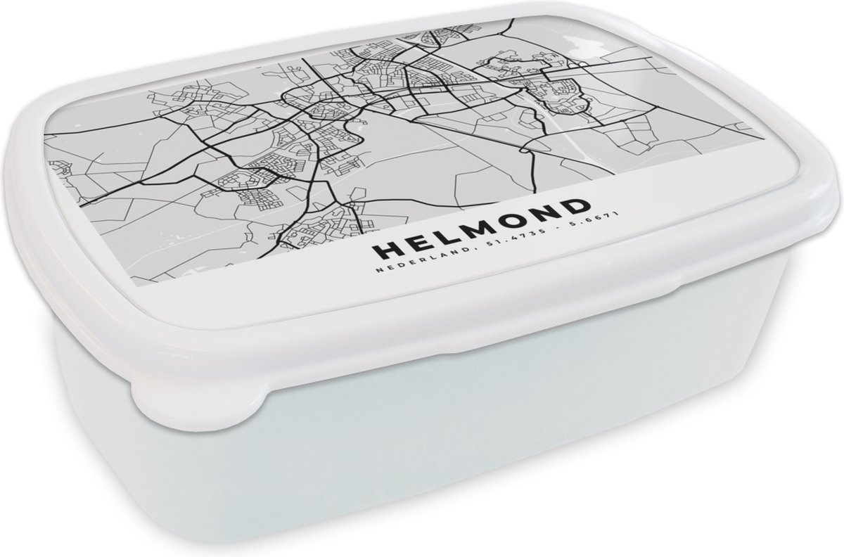 Broodtrommel Wit - Lunchbox - Brooddoos - Kaart - Helmond - Nederland - 18x12x6 cm - Volwassenen