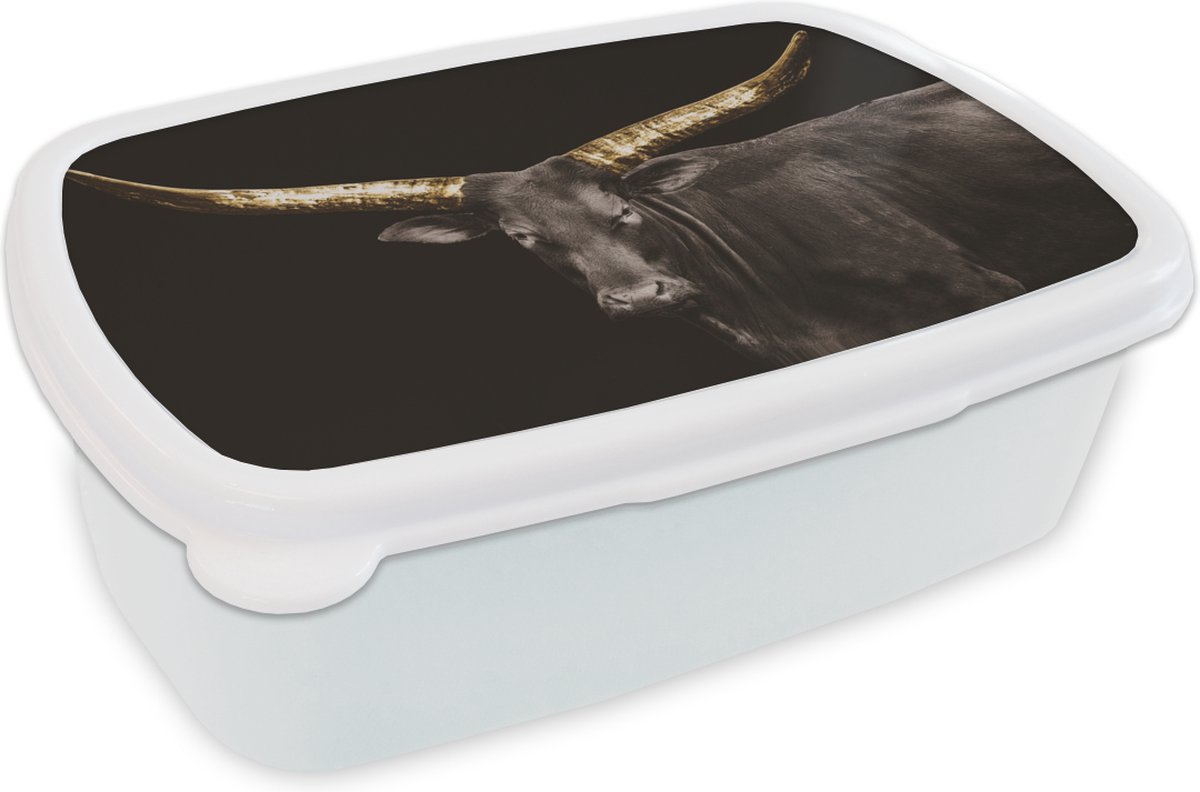 Broodtrommel Wit - Lunchbox - Brooddoos - Koe - Goud - Zwart - 18x12x6 cm - Volwassenen