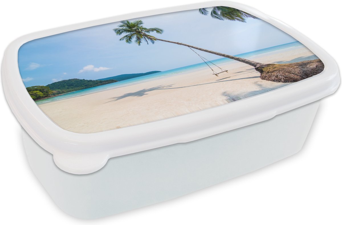 Broodtrommel Wit - Lunchbox - Brooddoos - Strand - Palmbomen - Schommel - 18x12x6 cm - Volwassenen