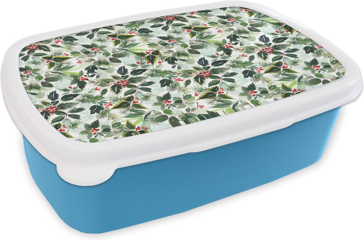 Broodtrommel Blauw - Lunchbox - Brooddoos - Waterverf - Groen - Kerst - 18x12x6 cm - Kinderen - Jongen