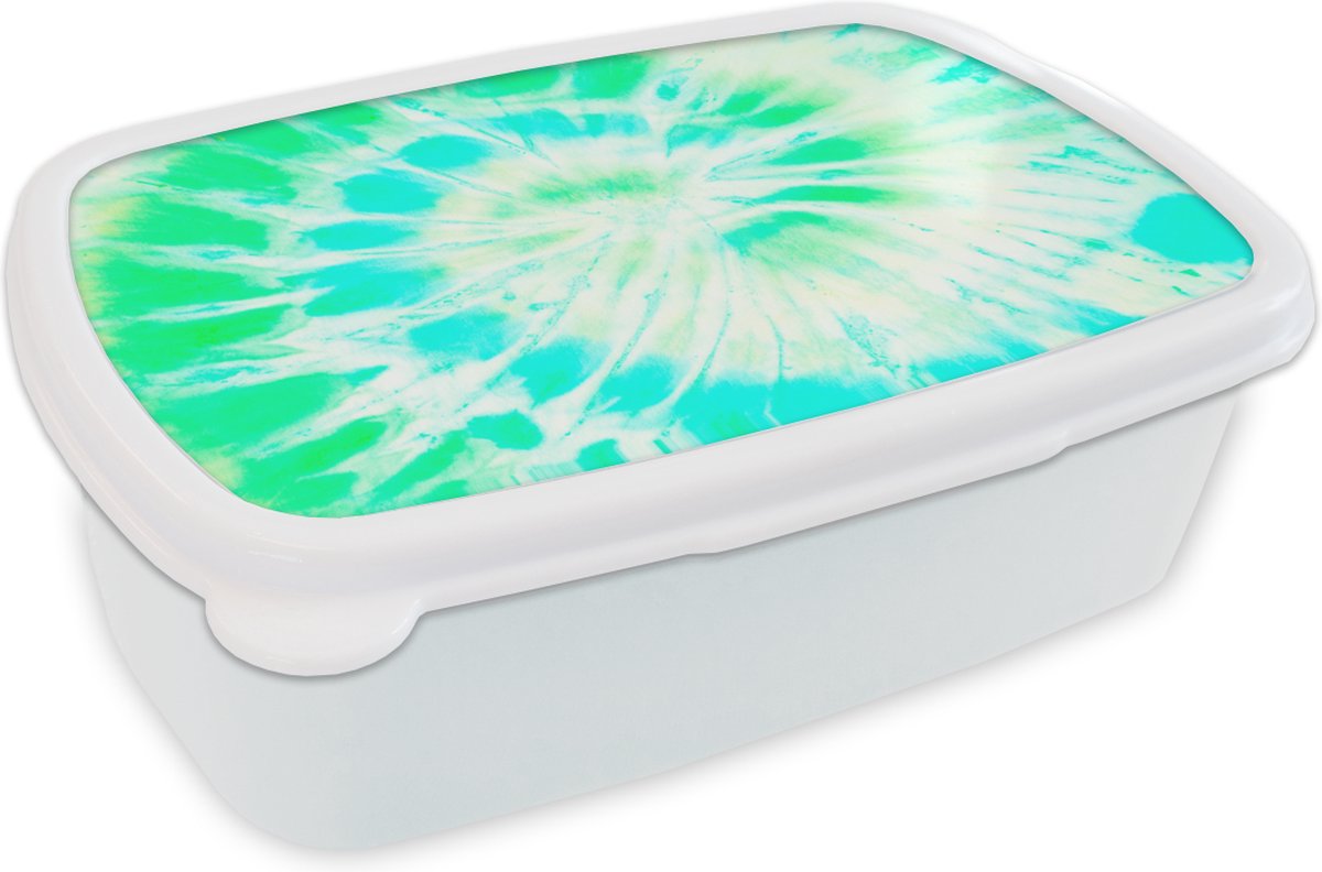 Broodtrommel Wit - Lunchbox - Brooddoos - Tie dye - Groen - Verf - 18x12x6 cm - Volwassenen