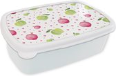 Broodtrommel Wit - Lunchbox - Brooddoos - Appel - Granaatappel - Sjablonen - 18x12x6 cm - Volwassenen