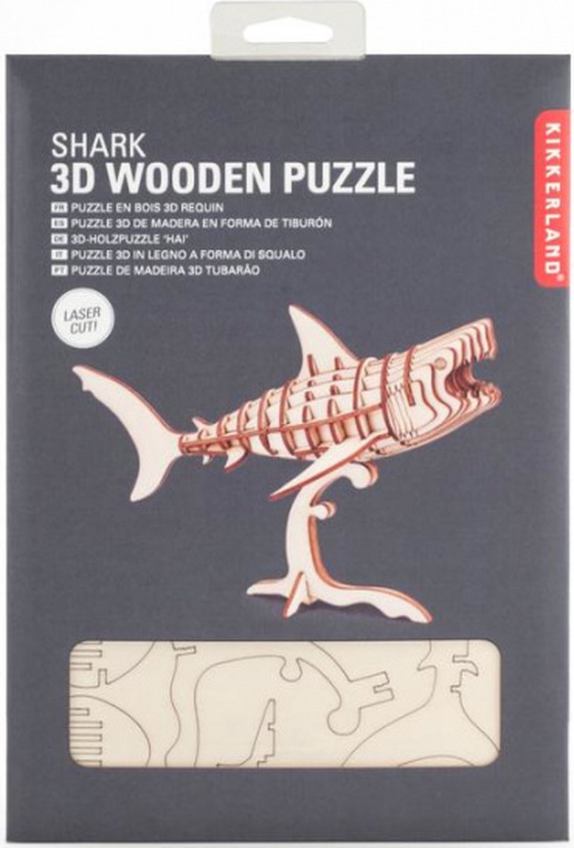 Kikkerland 3D puzzel van hout - In de vorm van een Haai - Zeedier - DIY