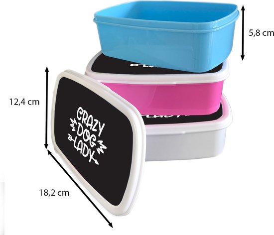 Broodtrommel Wit - Lunchbox - Brooddoos - Hond - Crazy dog lady - Quotes - Spreuken - 18x12x6 cm - Volwassenen