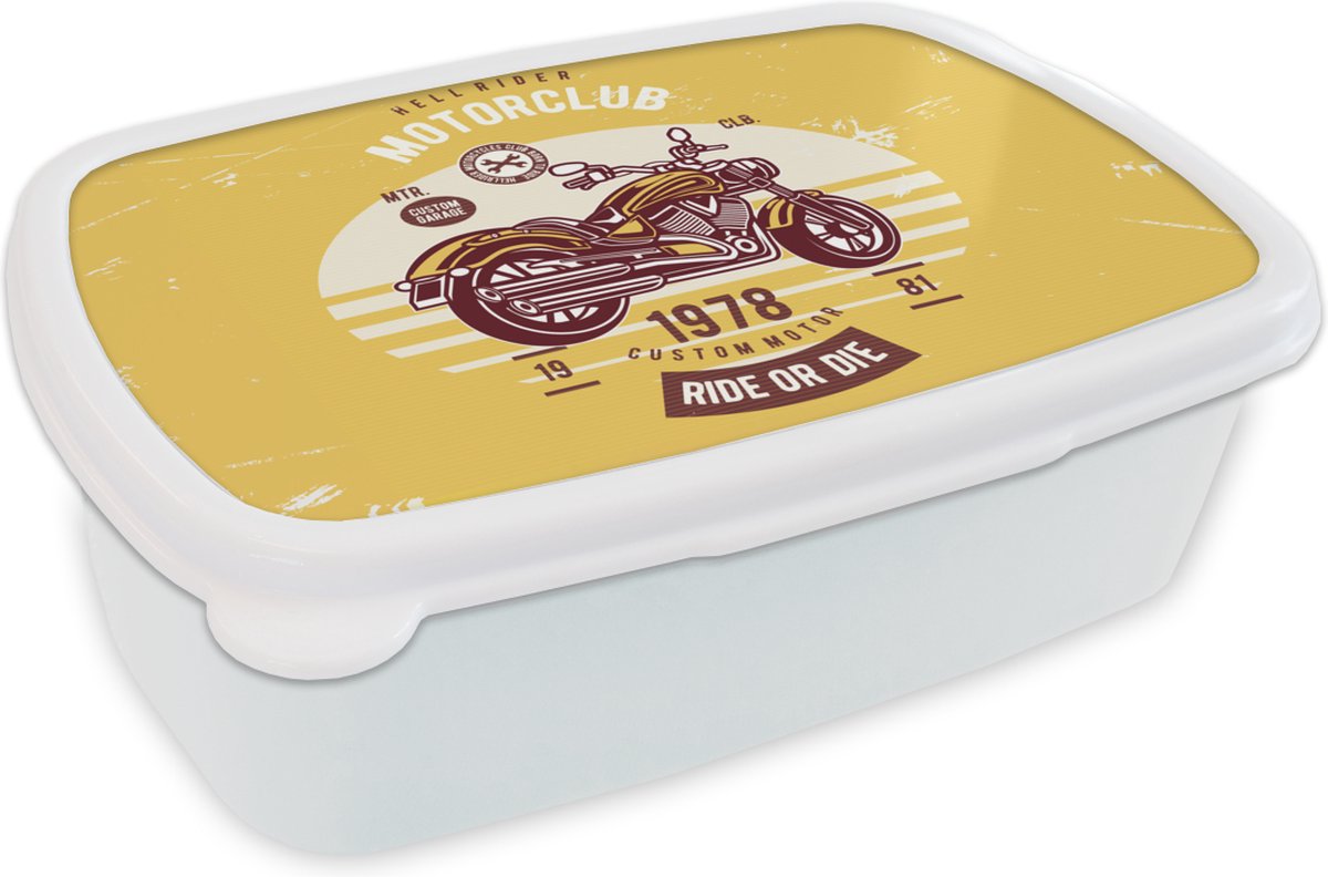 Broodtrommel Wit - Lunchbox - Brooddoos - Motor - Retro - Letters - Quote - 18x12x6 cm - Volwassenen