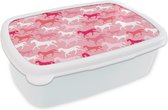 Broodtrommel Wit - Lunchbox - Brooddoos - Paarden - Roze - Dieren - Meisjes - Kinderen - Meiden - 18x12x6 cm - Volwassenen