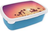 Broodtrommel Blauw - Lunchbox - Brooddoos - Zon - Palmboom - Zomer - 18x12x6 cm - Kinderen - Jongen