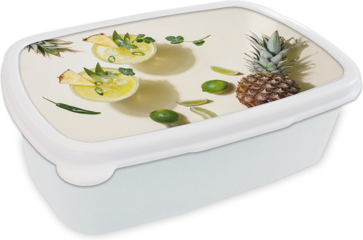 Broodtrommel Wit - Lunchbox - Brooddoos - Drank - Ananas - Zomer - 18x12x6 cm - Volwassenen