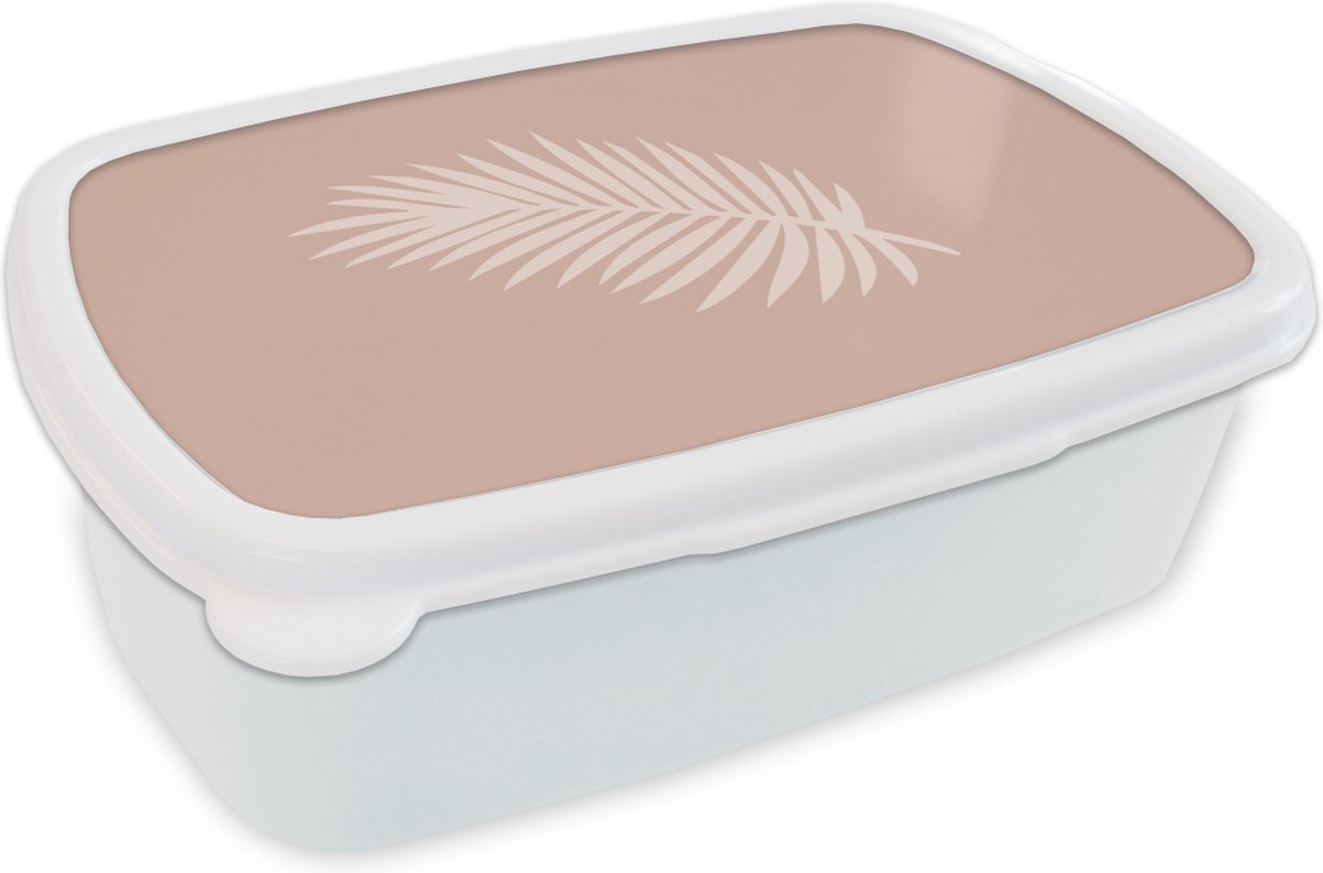 Broodtrommel Wit - Lunchbox - Brooddoos - Zomer - Blad - Pastel - 18x12x6 cm - Volwassenen