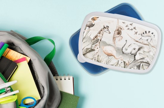 Lunch box Blauw - Lunch box - Boîte à pain - Aquarelle - Animaux - Jungle - Garçons - Filles - Enfants - Enfant - 18x12x6 cm - Enfants - Garçon