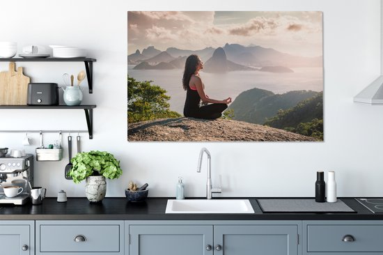 Une femme faisant du yoga dans la nature toile 140x90 cm - Tirage photo sur toile (Décoration murale salon / chambre)