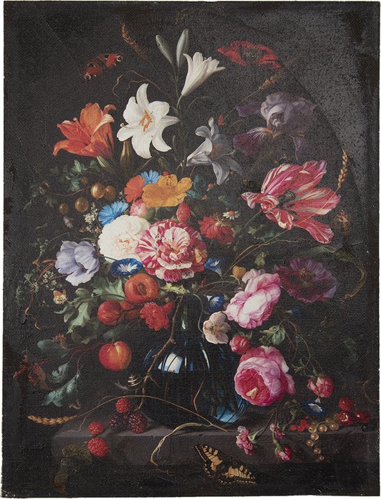 Clayre & Eef Peinture 55x73 cm Noir Rose Toile Rectangle Fleurs Peinture sur toile