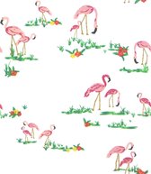 Stof Flamingo Wit| Okika: stoffen p/m te koop |