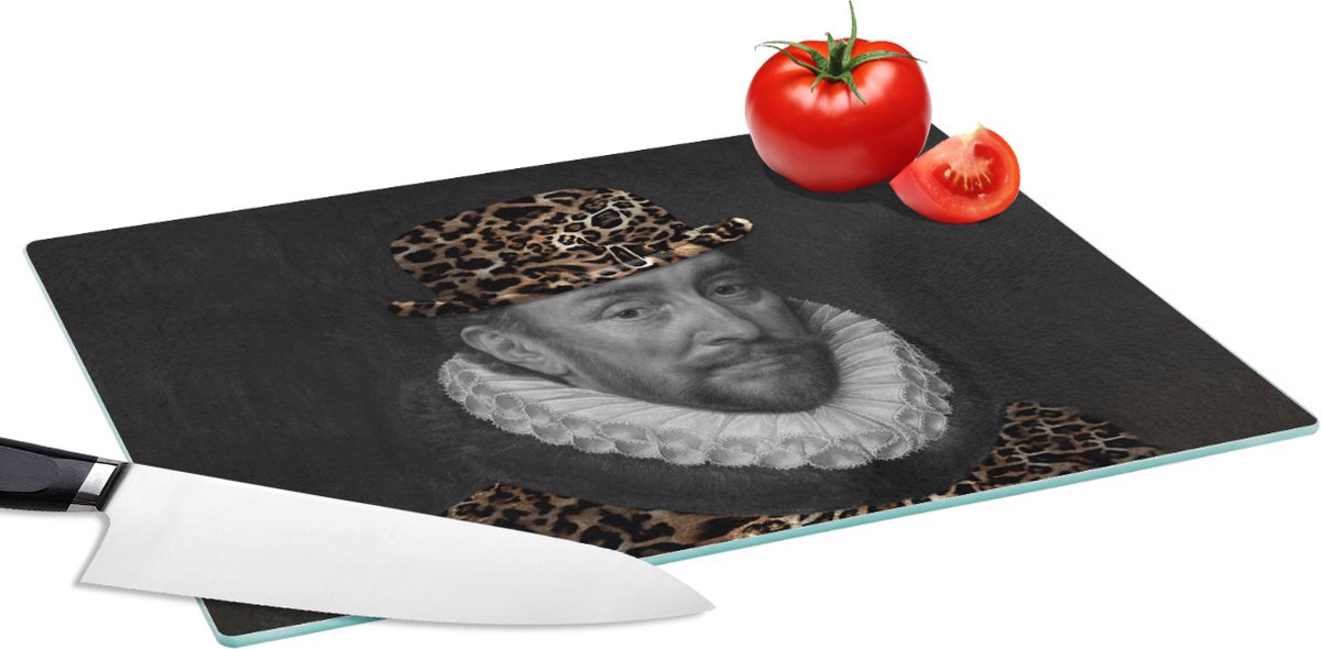 Glazen Snijplank - 39x28 - Kunst - Willem van Oranje - Hoed - Snijplanken Glas