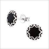 Aramat jewels ® - Bali oorbellen rond 925 sterling zilver 8mm zwart geoxideerd dames