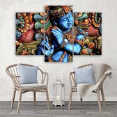 Trend24 - Peinture sur toile - Bouddha - Triptyque - Oriental - 60x40x2 cm - Blauw