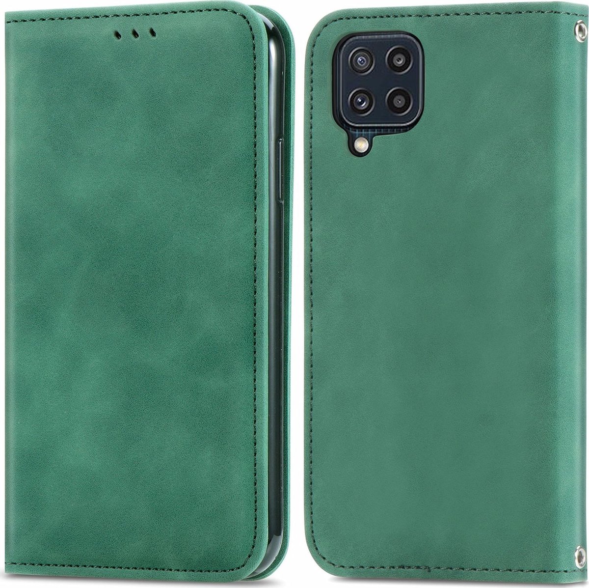 Mobigear Telefoonhoesje geschikt voor Samsung Galaxy M32 4G Hoesje | Mobigear Retro Slim Bookcase Portemonnee | Pasjeshouder voor 2 Pasjes | Telefoonhoesje voor Pinpas / OV Kaart / Rijbewijs - Groen