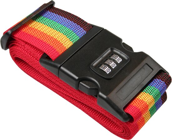 Kofferriem met cijferslot – 200 cm – regenboog