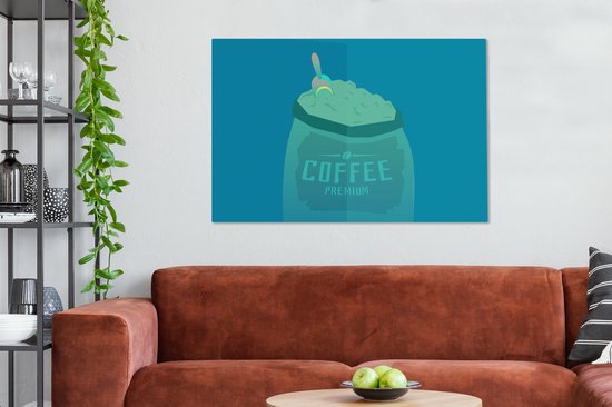 Peintures de toile - citation Café haut de gamme de Coffee et un sac de grains de café - 120x80 cm