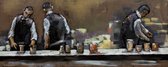 Schilderij - Metaalschilderij - In het Café, achter de bar,  60x150cm, 3D art