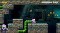 Mario springt in een grot naast een piranha plant en stenen blokken.