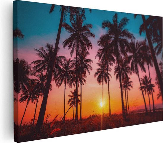 Artaza Canvas Schilderij Palmbomen op het Strand bij Zonsondergang - 30x20 - Klein - Foto Op Canvas - Canvas Print