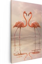 Artaza Canvas Schilderij Twee Flamingo's in een Hartjes Vorm  - 20x30 - Klein - Foto Op Canvas - Canvas Print