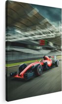 Artaza Canvas Schilderij Formule 1 Auto bij de Finish in het Rood - 60x80 - Foto Op Canvas - Canvas Print