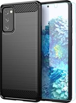 Hoesje Geschikt Voor Samsung Galaxy S20 FE hoesje Geborsteld siliconen Colour TPU Cover Zwart - Hoesje Geschikt Voor Samsung Galaxy S20 FE Screenprotector 1 pack