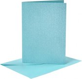 kaarten met enveloppen 10,5 x 15 cm 4 stuks parelmoer blauw