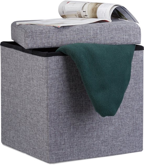 relaxdays - Pouf carré - Repose-pieds / tabouret carré pliable - Linge de maison - Rangement