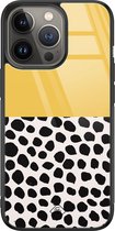 iPhone 13 Pro hoesje glass - Abstract geel | Apple iPhone 13 Pro  case | Hardcase backcover zwart
