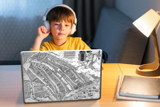 Autocollant pour ordinateur portable - 12,3 pouces - Grand plan de la ville historique d' Amsterdam en Hollande du Nord - noir et blanc
