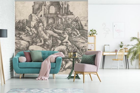 Behang - Fotobehang Leda en de zwaan met haar vier kinderen