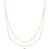 Twice As Nice Halsketting in goudkleurig edelstaal, lange dubbele ketting met parels  44 cm+5 cm