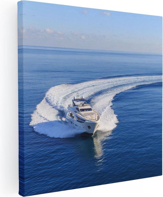 Artaza Canvas Schilderij Jachtboot op het Water in een Bocht - 70x70 - Foto Op Canvas - Canvas Print