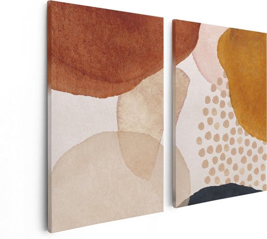 Artaza Canvas Schilderij Tweeluik Abstracte Kunst van Cirkels - 80x60 cm - Wanddecoratie Woonkamer - Schilderijen - Muurdecoratie
