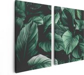Artaza Canvas Schilderij Tweeluik Tropische Groene Bladeren - 80x60 - Foto Op Canvas - Canvas Print