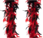 2x stuks carnaval verkleed veren Boa kleur zwart/rode mix 2 meter - Verkleedkleding accessoire