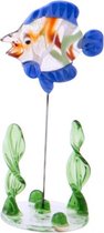 glazen vis op standaard 10 cm blauw/rood/transparant