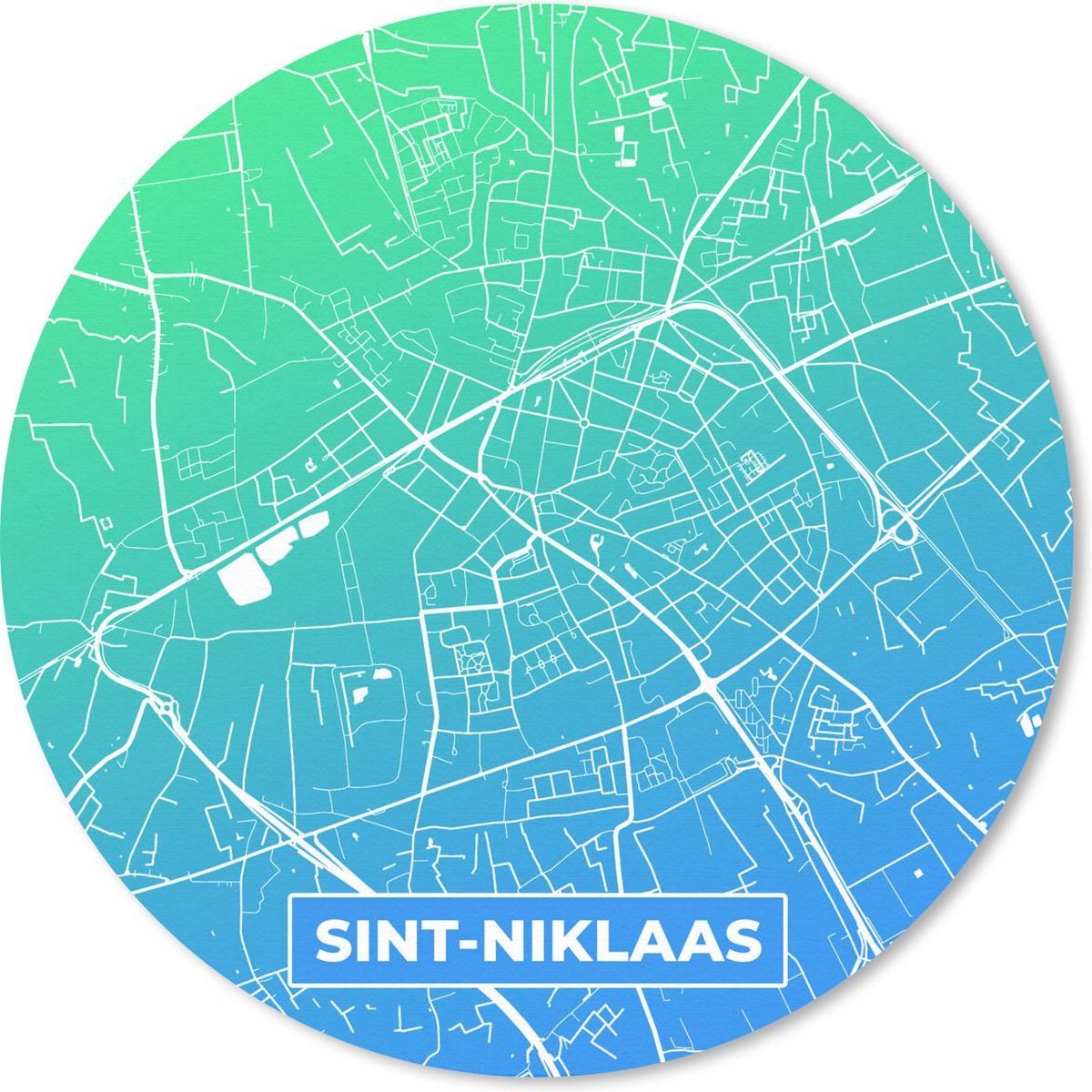 Muismat rond 40x40 cm - Mousepad Stadskaart - Sint-Niklaas - België - Blauw - Ronde muismatten