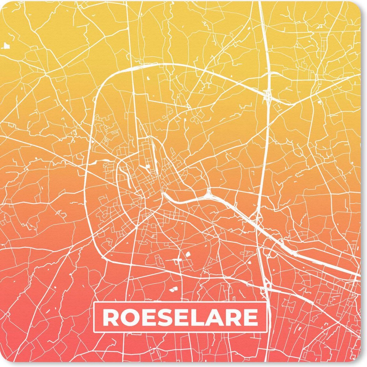 Muismat 20x20 cm - Mousepad Stadskaart - Roeselare - Oranje - Geel - Muismatten