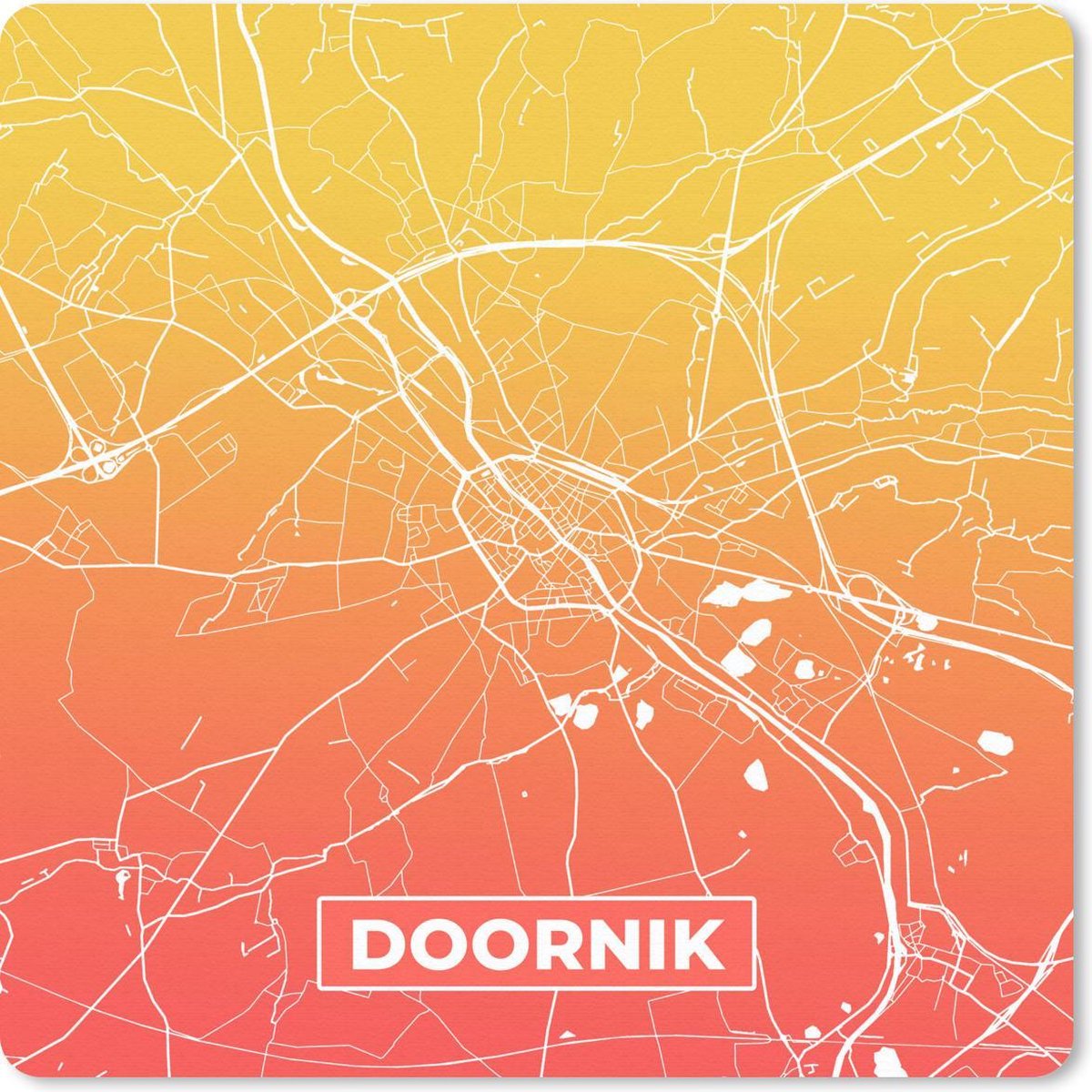 Muismat 30x30 cm - Mousepad Stadskaart - België - Doornik - Oranje - Muismatten